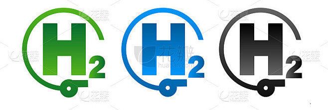 H2氢燃料电池图标。氢能源生产。向量
