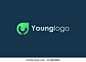 Young People Logo. Green Leaf with Initial Letter Y Human Icon inside isolated on Blue Background. Flat Vector Logo Design Template Element. 库存矢量图