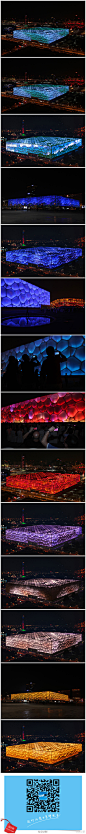 照明夜景景观建筑(57图)_@皇后娘娘day收集_花瓣建筑设计#照明设计#为了庆祝五周年的北京国家游泳中心（又称水立方），特邀艺术家珍妮弗马文，配以灯光设计师珍建伟，打造这个照明公共艺术品。32