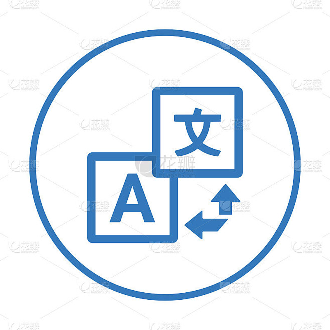 语言翻译图标。蓝色矢量图形。