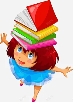 头顶书本的女孩高清素材 书本 卡通 女孩 学习 顽皮 免抠png 设计图片 免费下载