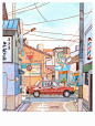 ⭐  午后的街角～#WAN_ART钢笔淡彩#钢笔淡彩超话 ​​​​