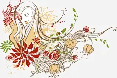 彩绘花卉美女矢量素材_新图网 https://ixintu.com 彩绘手绘女子花朵花卉花蔓春季花纹