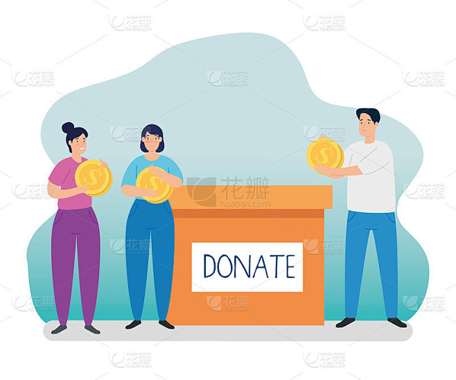 人们拿着一箱慈善捐款