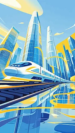 轻轨地铁火车高铁矢量插画图形