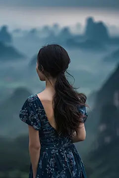户外郊游趣味女孩背影
