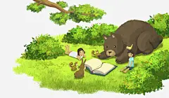 青青草地_新图网 https://www.ixintu.com 手绘 青青草地 小熊 书本 打开 可爱 树干 绿树 巨大 动物