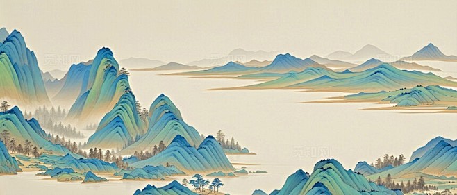 中国风工笔画青绿水墨画古风山水画背景千里江山图执此青绿图片下载 - 觅知网-花瓣网