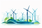 现代科技风力涡轮工业新能源场景插画