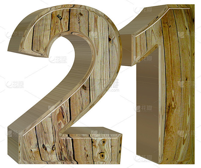 数字21,21，孤立在白色背景，3d渲染