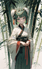 00058-753468477-(masterpiece, best quality),Chinese_style,__1 Panda girl,expressionless,green eyes,__bob_cut,double bun,green_hair,flower,__hanf