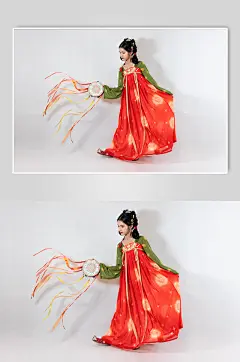 唐制手拿手鼓古装汉服女性人物摄影图