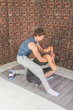 运动,女人,男人,泰式按摩,室内地面,体操,平和,姿态,药