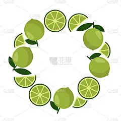 圆形框架与石灰。节日装饰元素。彩色矢量插图在平面风格。