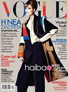 模特Maxime Van Der Heijden拼色大衣Look登《Vogue》杂志希腊版2012年10月刊封面，摄影师Kostas Avgoulis掌镜！