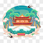 西安中国风国画风格钟楼