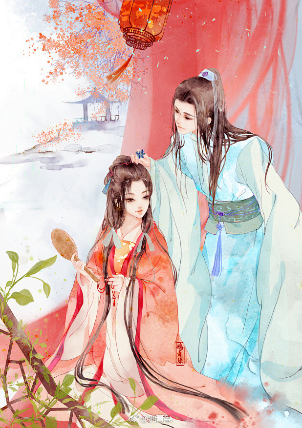 古风手绘插画 鸦青染/绘