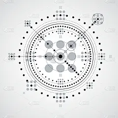 机械方案、带圆的单色矢量工程图及机构几何零件图。技术方案可以用于网页设计和作为壁纸。
