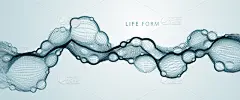 摘要载体生物流体，点状水平矢量颗粒流形态，纳米医学技术，微生物科学小说主题插画。