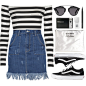 A fashion look from August 2016 featuring stripe top, short mini skirts and real leather shoes. Browse and shop related looks.