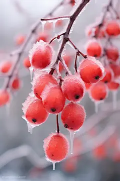 简约盖满雪的红色果子素材图片