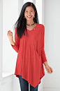 Deborah Tunic by Comfy USA (Knit Tunic) | Artful Home : Deborah Tunic by Comfy USA . An unexpected pocket, graceful hem points, and fabulous color elevate this knit tunic to pure perfection. The slightly scooped neckline invites a bit of jewelry.