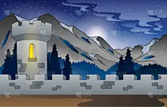 山,城堡,背景聚焦,夜晚,幻想,图像,中世纪时代,童话故事,绘制