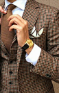 #男装##着装##打扮#Mens Suit-Brown Knit tie-Pocket square: 