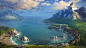 General 1920x1080 artwork digital art bay mountains sea landscape rocks