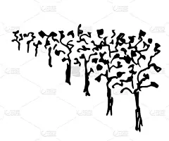 简单的手绘矢量画在黑色轮廓。一排葡萄藤，园林树木，林木，育苗，有机栽培。葡萄园,农田。景观、自然。