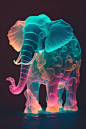 an image of an elephant surrounded by other colors, in the style of translucent resin waves, retro filters, realistic lighting, lovecraftian, paper sculptures, symmetrical, fluorescent colors