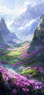 唯美场景 古风风景 插画壁纸 #AI绘画#