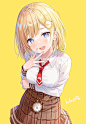 动漫973x1400动漫动漫女孩数字艺术作品2D肖像展示垂直Hitsukuya Hololive Watson Amelia短发金发蓝眼睛