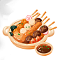 手绘扁平关东煮寿司日料美食元素插画