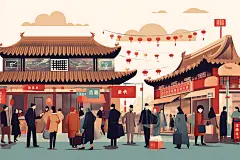 集市场景赶集扁平风插画