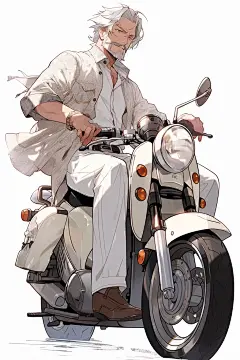 骑摩托的银发爷爷头像壁纸AI绘画