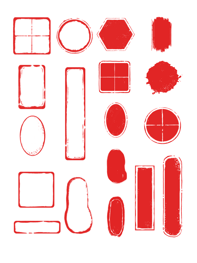 中国风印章肌理线条边框块面红色可商用元素