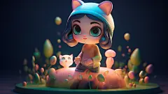 D275 A very cute girls full body 3D art piece Stand Simple back 