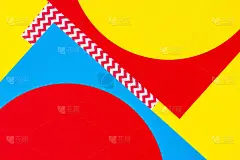 抽象几何时尚纸纹理背景为黄色、淡粉色、蓝色等颜色。俯视图，平放