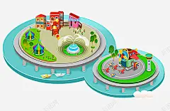 蓝色立体休闲娱乐双圆形喷泉广场 免抠png 设计图片 免费下载 页面网页 平面电商 创意素材