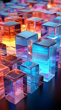 点击来源直接获取大图文件 |数字彩色透明玻璃 3D 抽象图形海报背景