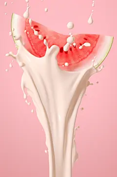 AI数字艺术西瓜果汁酸奶液体飞溅模型