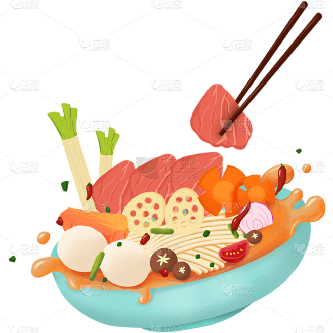 手绘面条飞溅食物贴纸