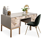Corfu Executive Desk : The Corfu Executive Desk is the ultimate office centerpiece. This beautiful desk features a glossy Greystone exterior, bleached walnut Corfu Collection drawer fronts, bleached wood legs, and plenty of storage and working space. Shin