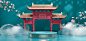 潮国创意_绿色c4d中国风展台底座背景编号T12820212