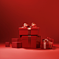 Red gift box, product display stand, red background, light and shadow iw0.25 ar9:16