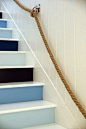 DIY...Painted Stairs plus the rope for a handrail... cool idea: 