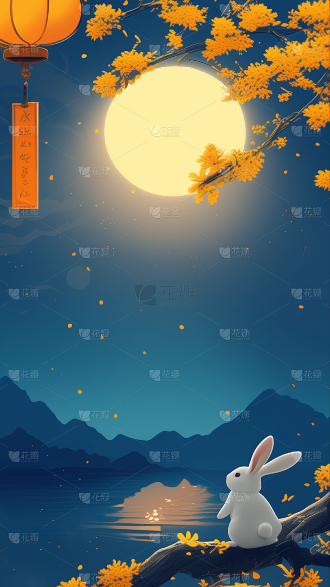 中秋节卡通兔子望月通用背景素材