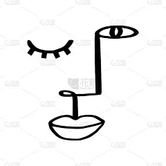 抽象面一线描。立体主义超现实主义现代艺术。女人时尚的肖像。当代时尚化身，现代极简主义肖像。年轻女孩手