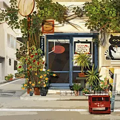 日本 日式 街边 小店铺 街景 场景 插画 板绘 临摹参考 手绘素材-淘宝网